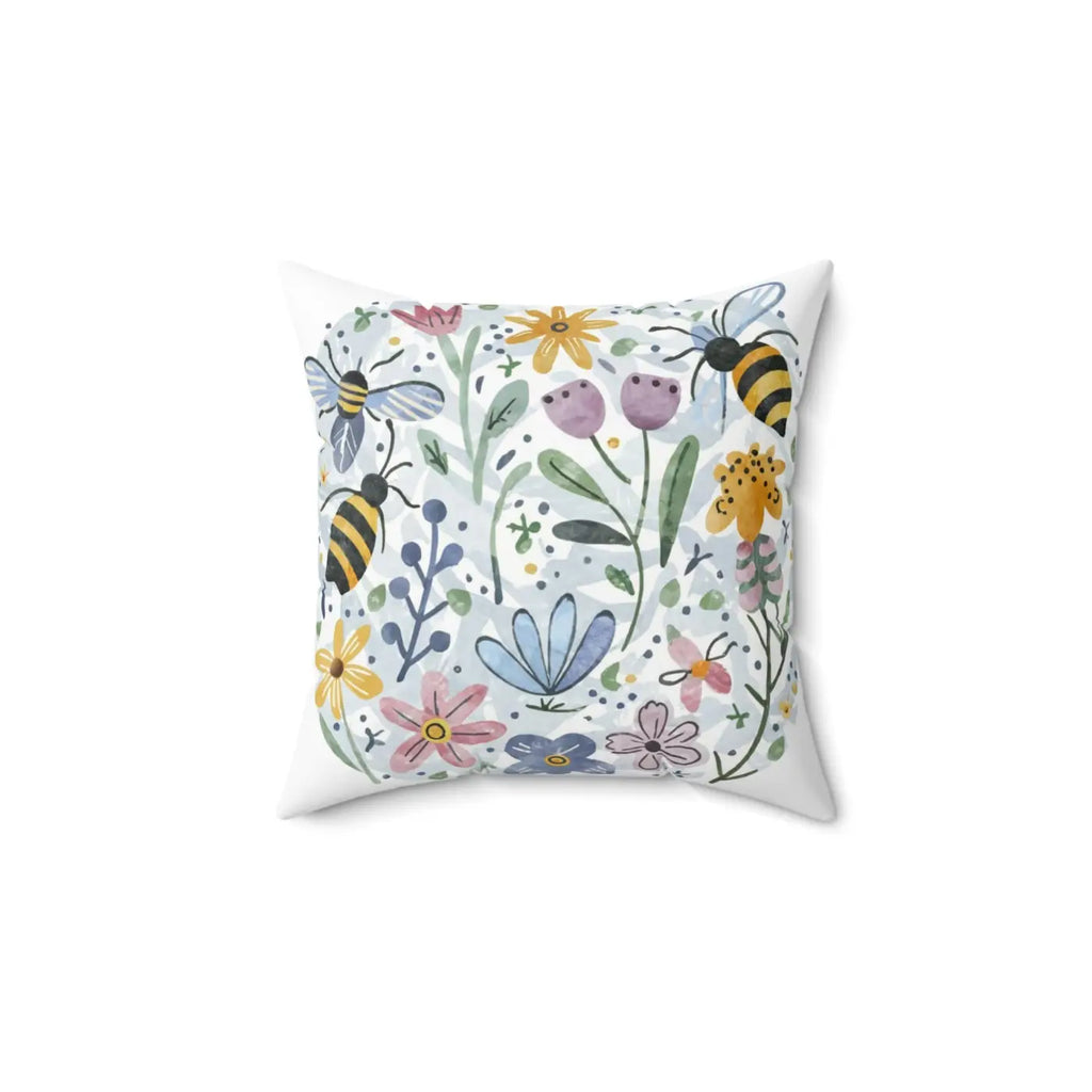 Polyester Square Pillow - Bees and Flowers Design - DipaliZ