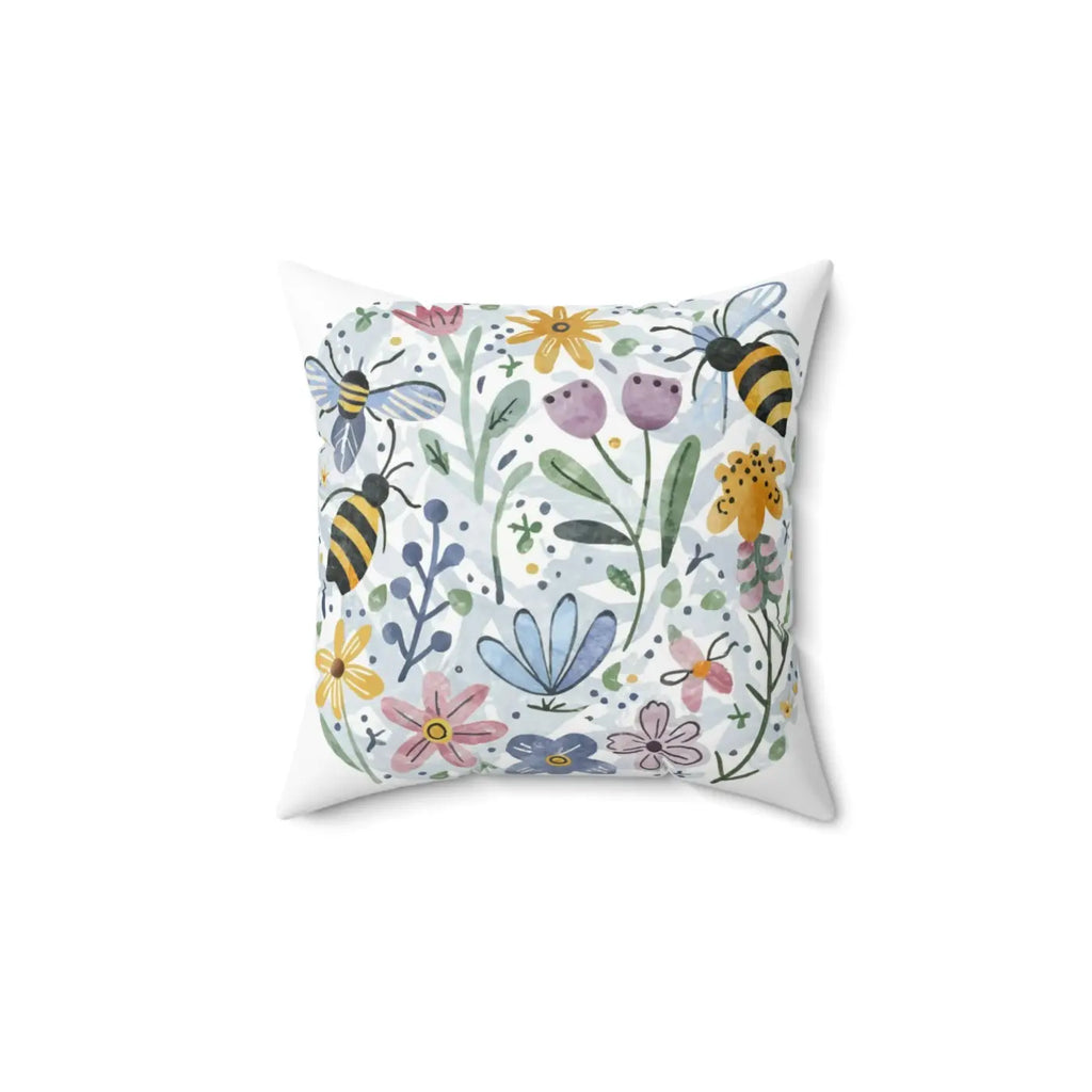 Polyester Square Pillow - Bees and Flowers Design - DipaliZ