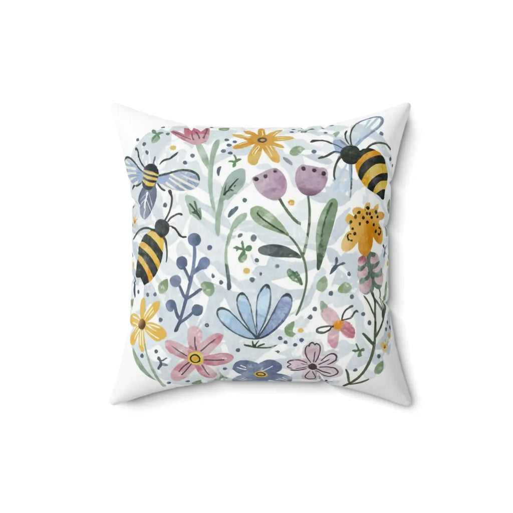 Polyester Square Pillow - Bees and Flowers Design - DipaliZ