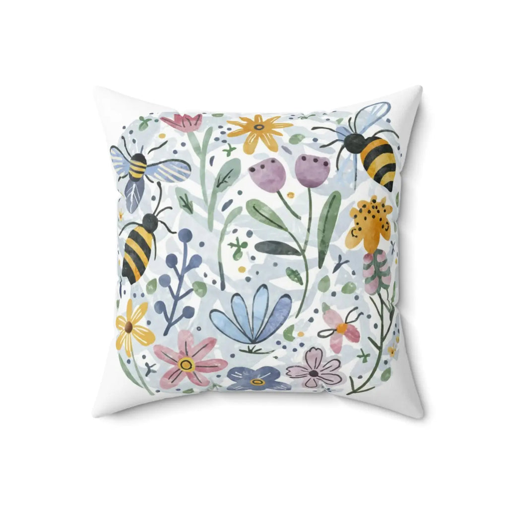 Polyester Square Pillow - Bees and Flowers Design - DipaliZ