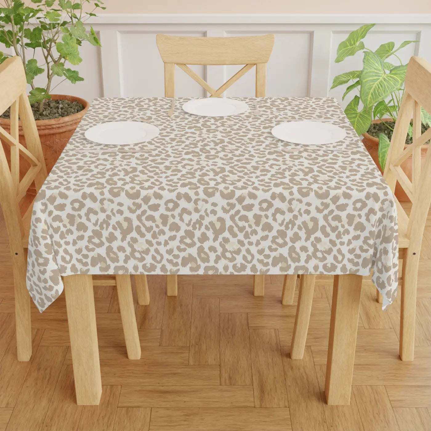 Beige Leopard Print Tablecloth - Neutral Animal Print Dining - DipaliZ