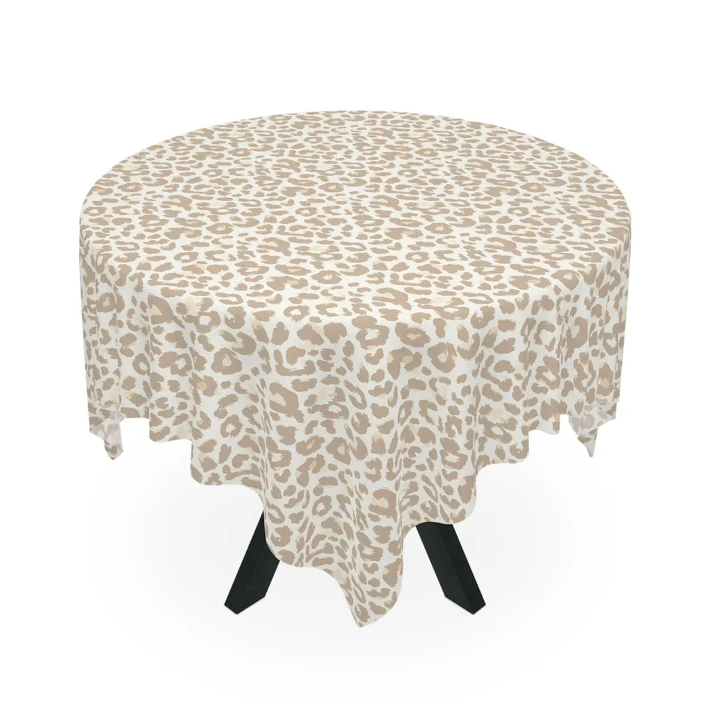 Beige Leopard Print Tablecloth - Neutral Animal Print Dining - DipaliZ