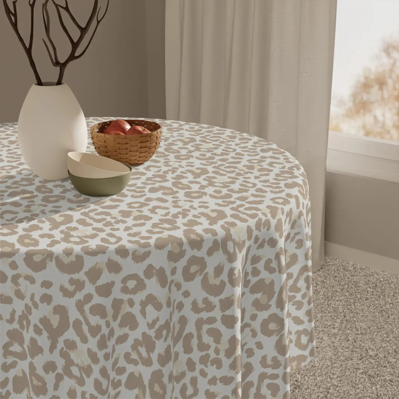 Beige Leopard Print Tablecloth - Neutral Animal Print Dining - DipaliZ
