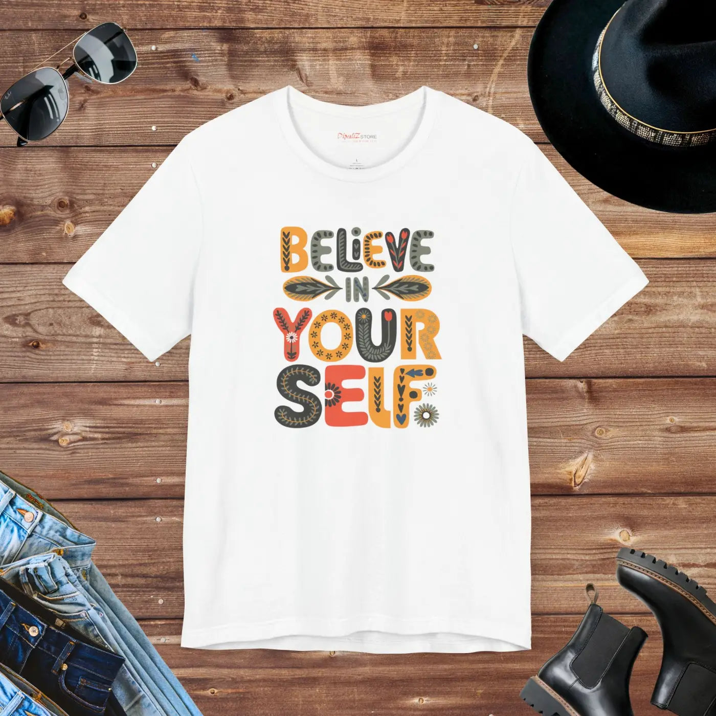 Premium Floral Unisex Jersey Tee - Believe in Yourself - DipaliZ