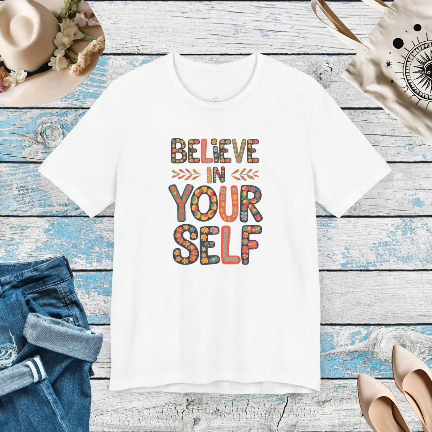 Floral Unisex Jersey Tee - Believe in Yourself - DipaliZ