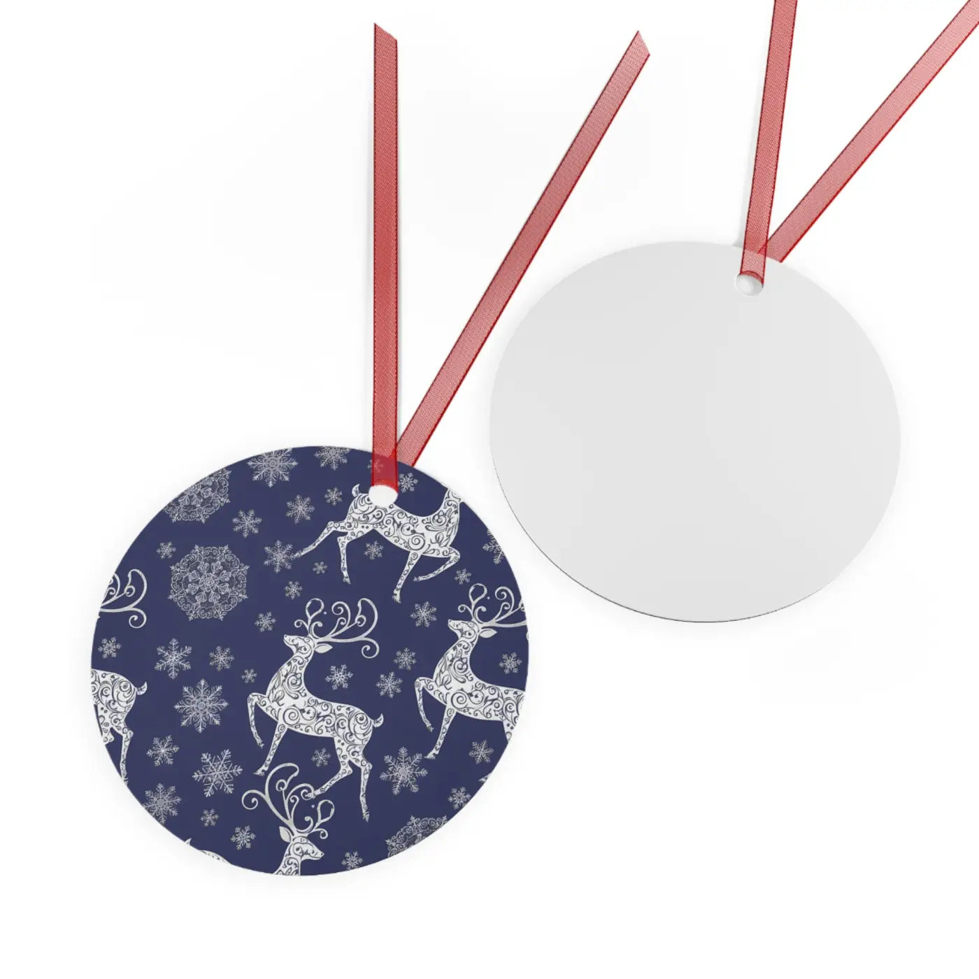 Frosted Bell Metal Ornament - Nordic Winter with Red Ribbon - DipaliZ