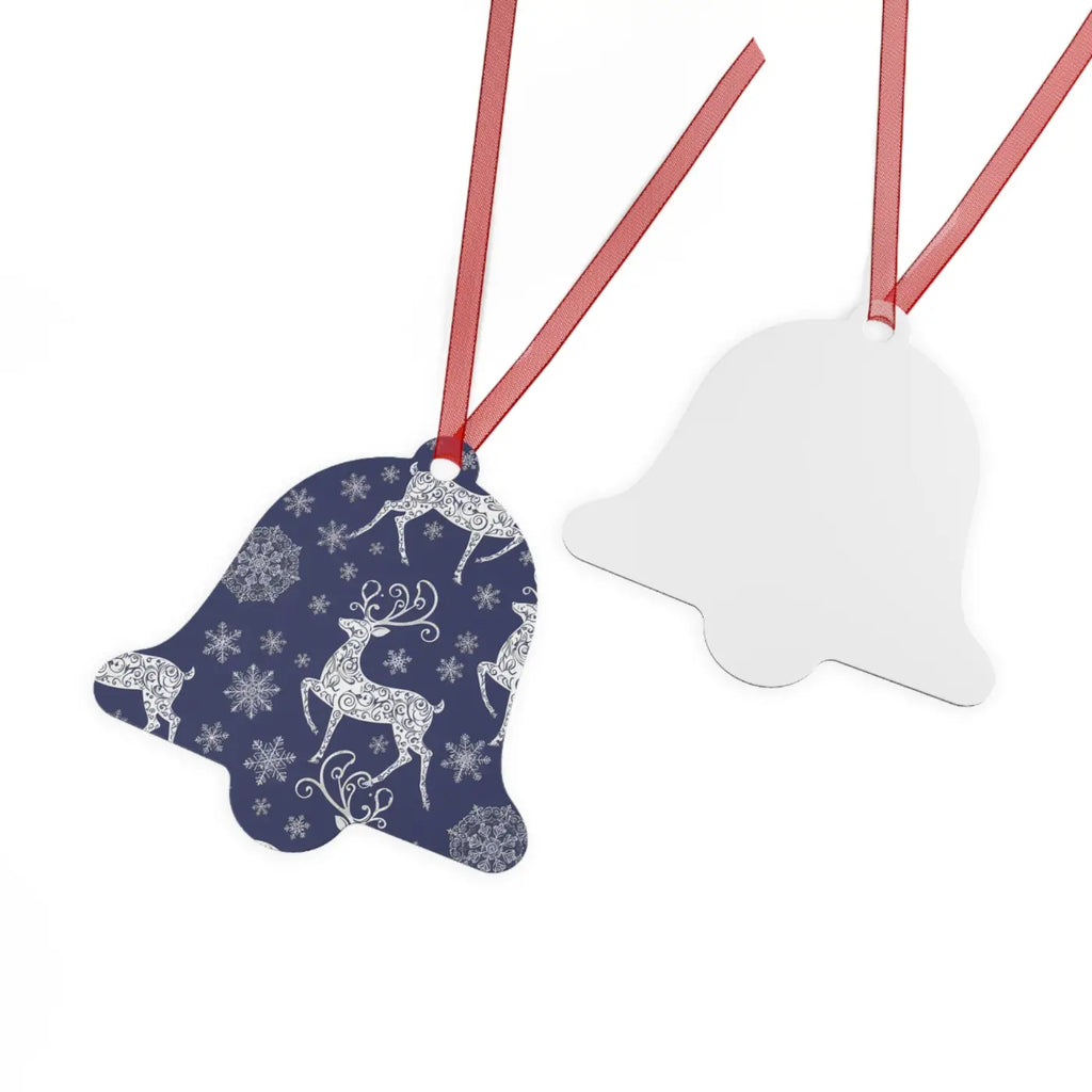 Frosted Bell Metal Ornament - Nordic Winter with Red Ribbon - DipaliZ