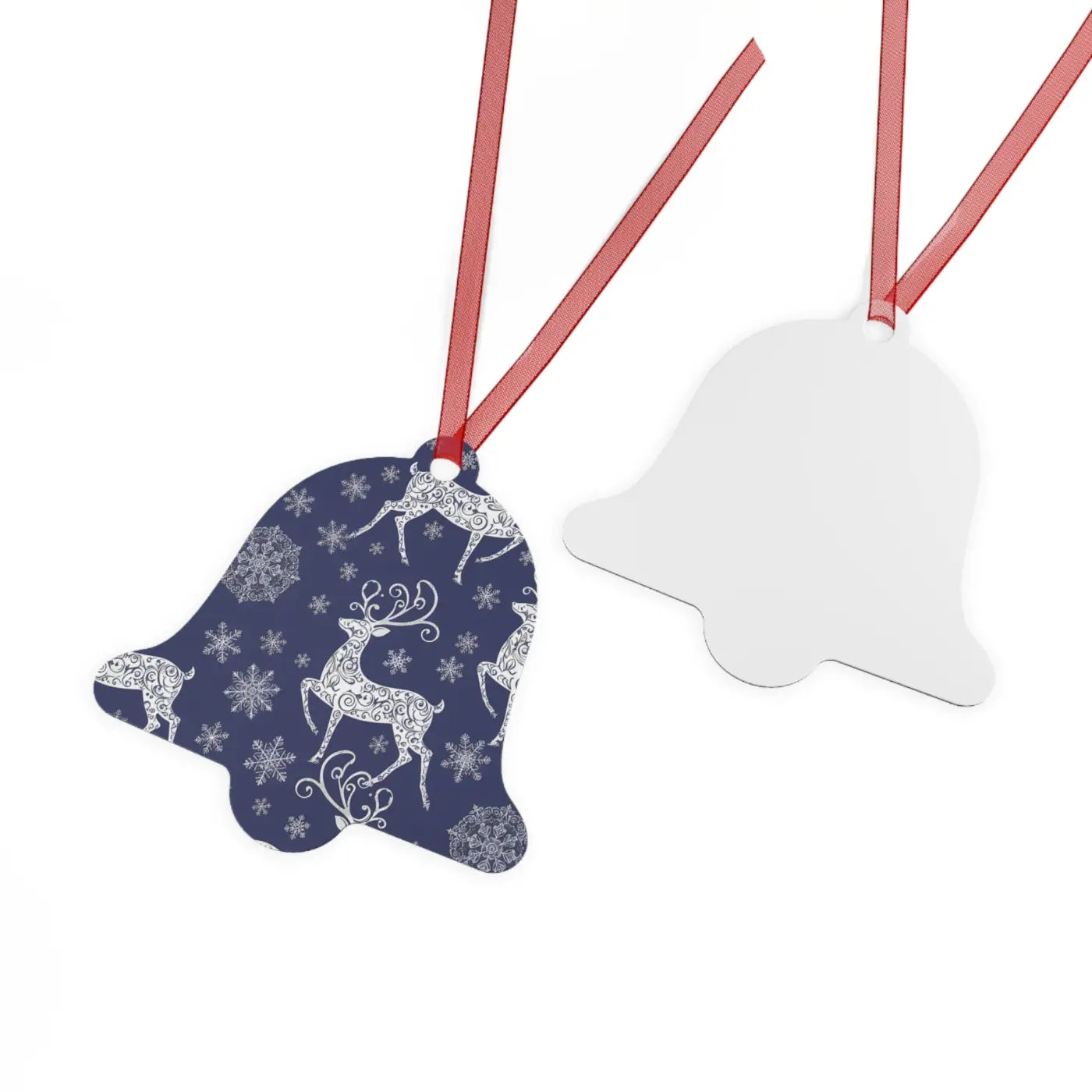Frosted Bell Metal Ornament - Nordic Winter with Red Ribbon - DipaliZ