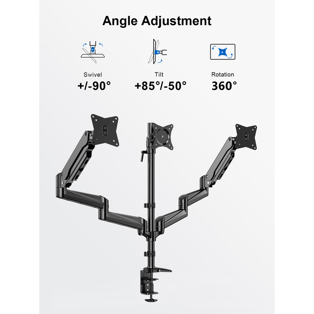 ErgoAV Gas Spring Desk Mount for Triple Monitors 13" to 32"