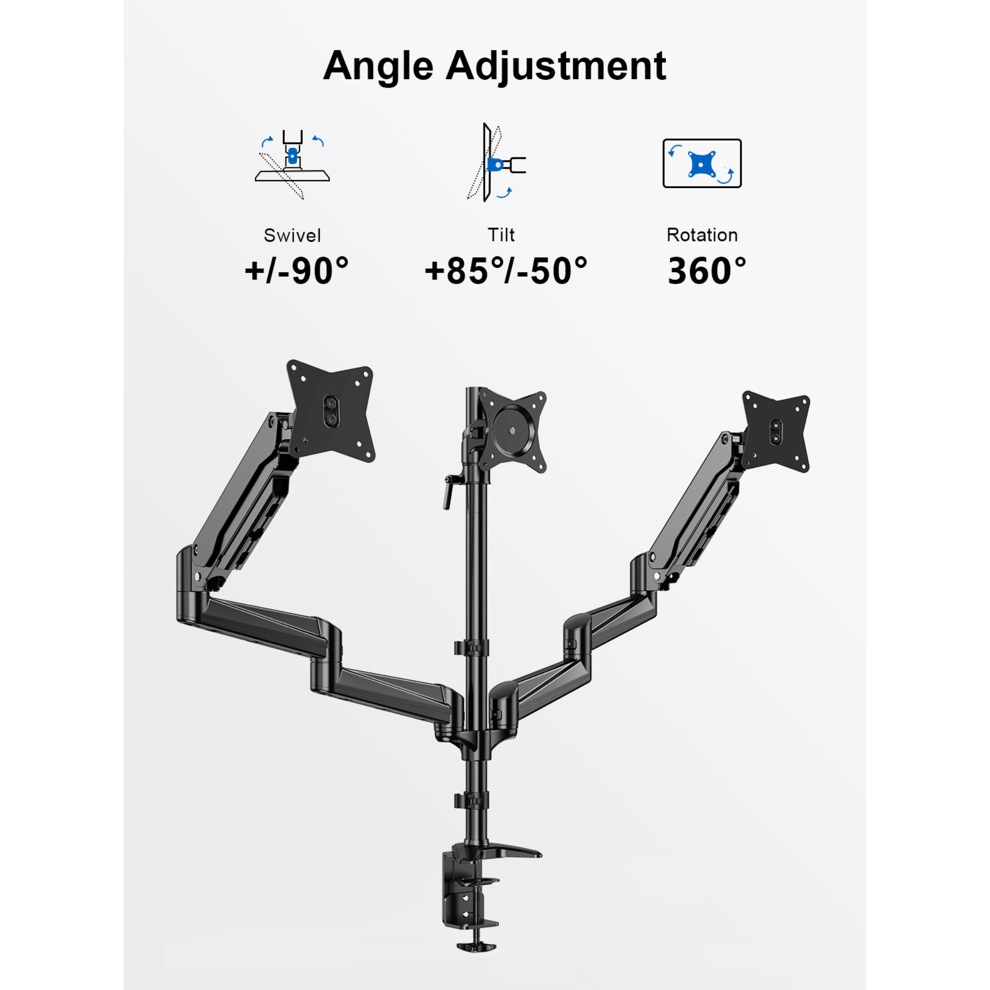 ErgoAV Gas Spring Desk Mount for Triple Monitors 13" to 32"