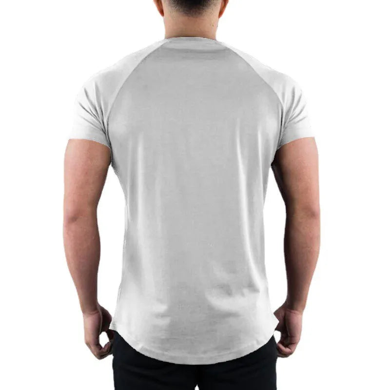 Mens Slim Fit Sports Short Sleeve T-shirt European and American Summer Fashion O-neck Quick-drying Elastic Gym Fitness T Shirt