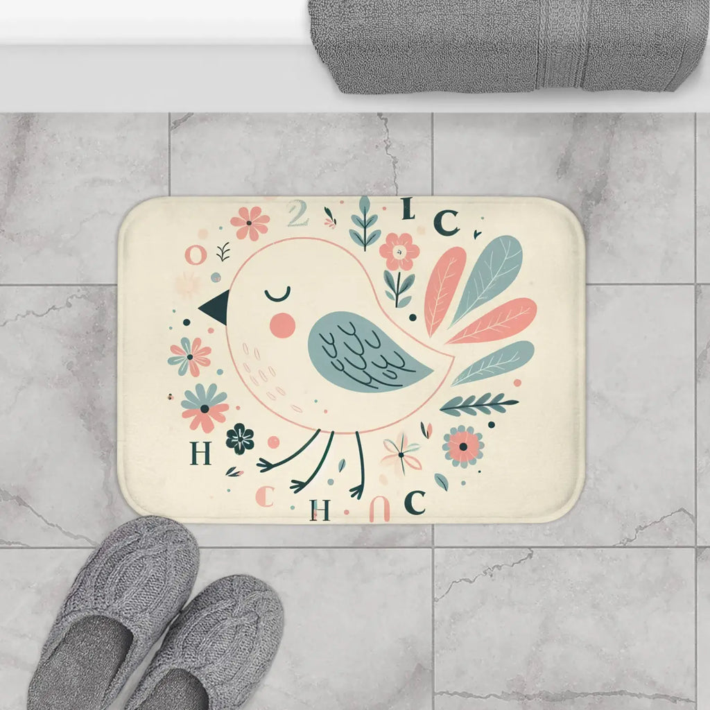 Pastel Flowers Microfiber Bath Mat - Memory Foam Comfort - DipaliZ