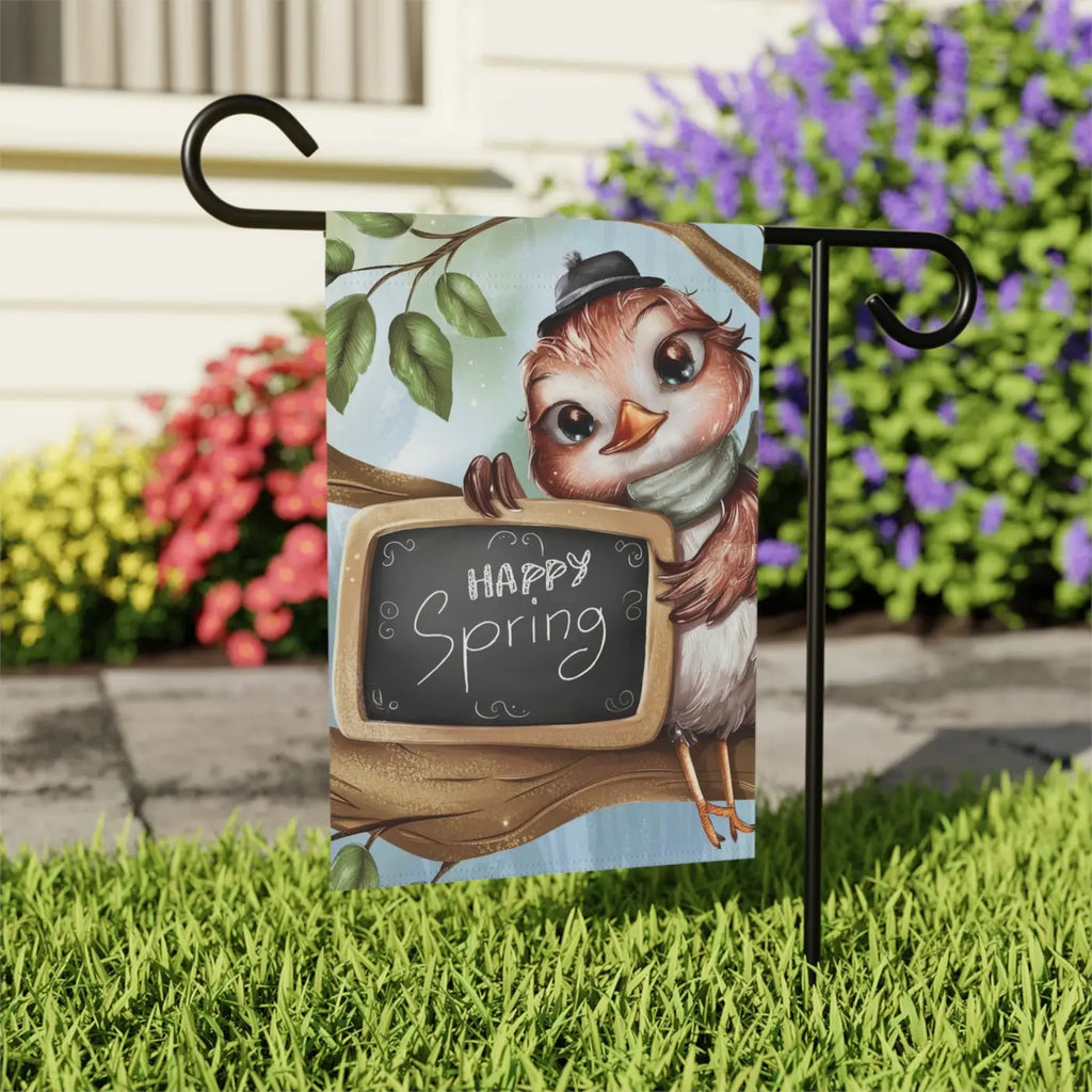 Happy Spring Slate Banner - Cheerful Bird Garden Decor - DipaliZ