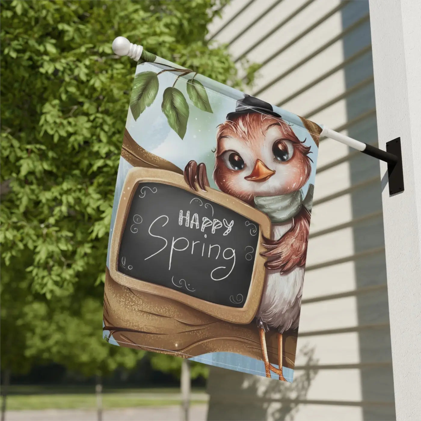 Happy Spring Slate Banner - Cheerful Bird Garden Decor - DipaliZ