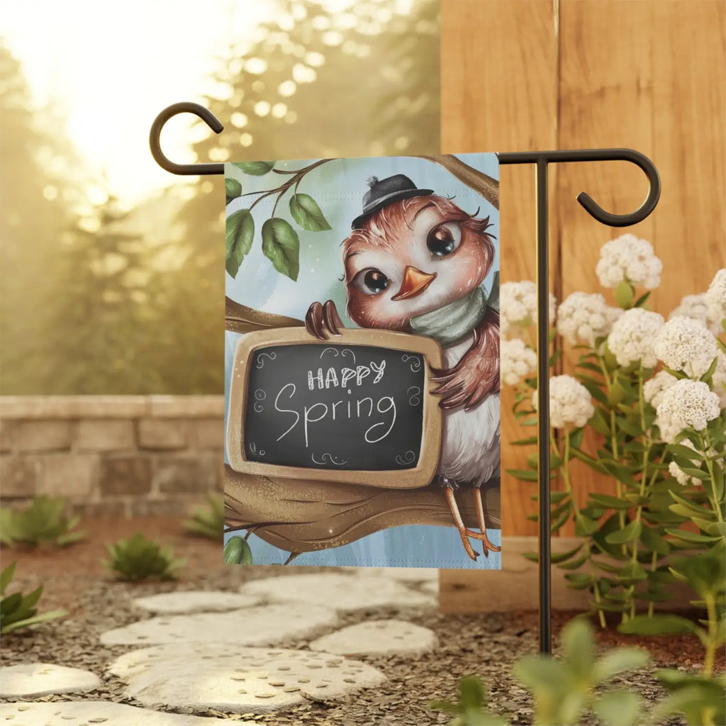 Happy Spring Slate Banner - Cheerful Bird Garden Decor - DipaliZ