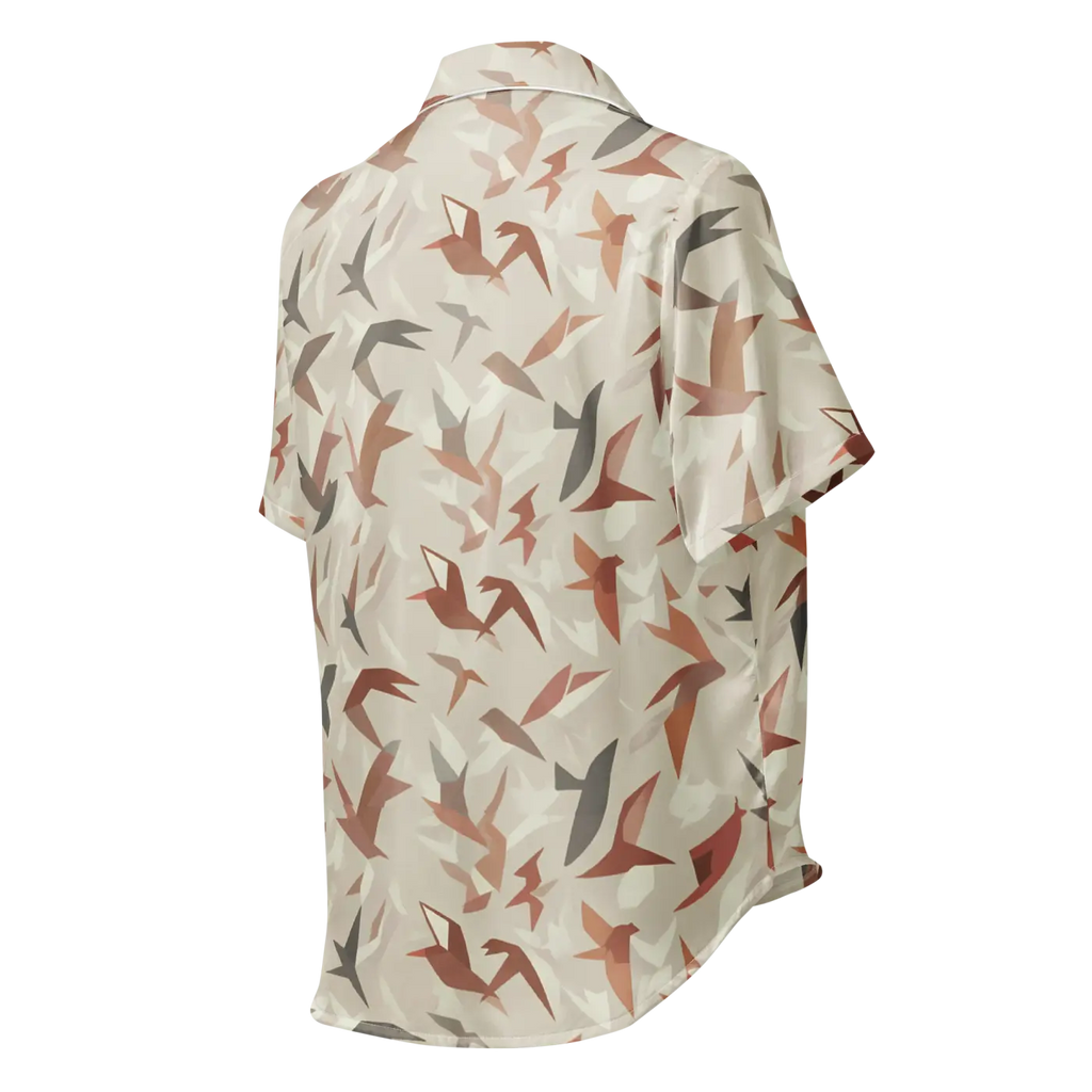 Satin Birds Print Short Sleeve Pajama Top - Silky Comfort - DipaliZ