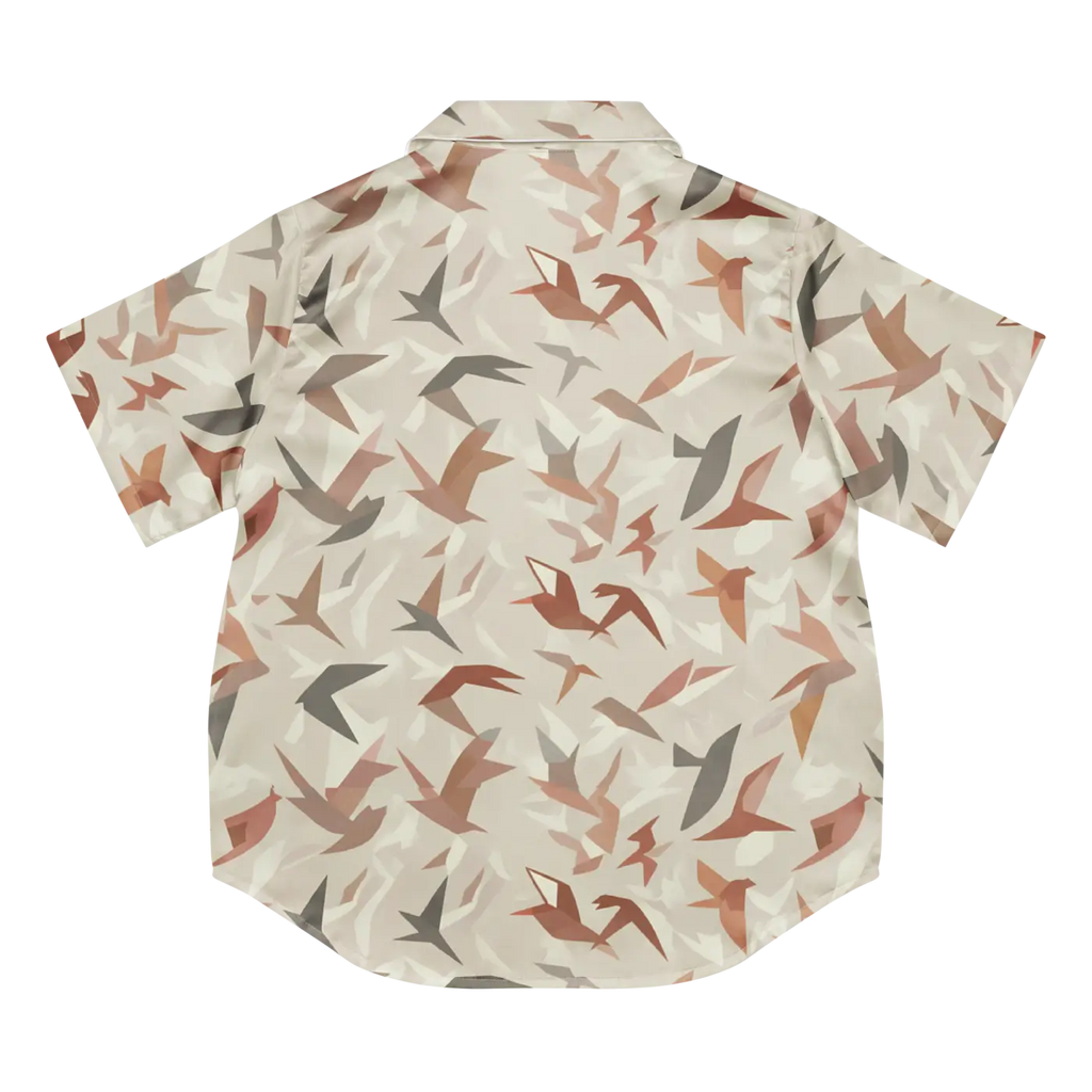 Satin Birds Print Short Sleeve Pajama Top - Silky Comfort - DipaliZ