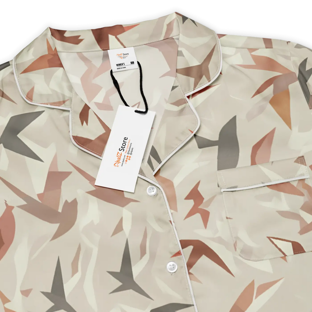 Satin Birds Print Short Sleeve Pajama Top - Silky Comfort - DipaliZ