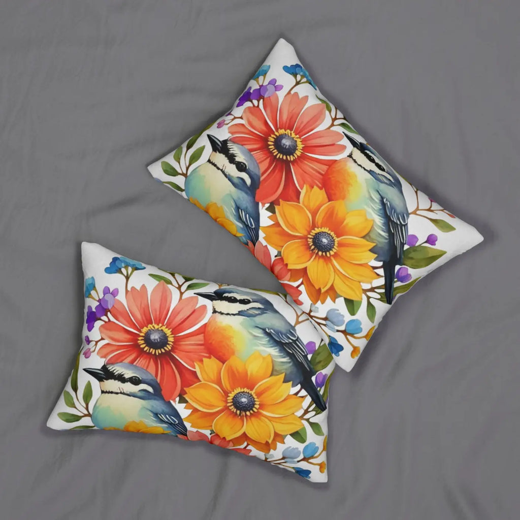 Spun Polyester Lumbar Pillow - Birds and Flowers Design - DipaliZ