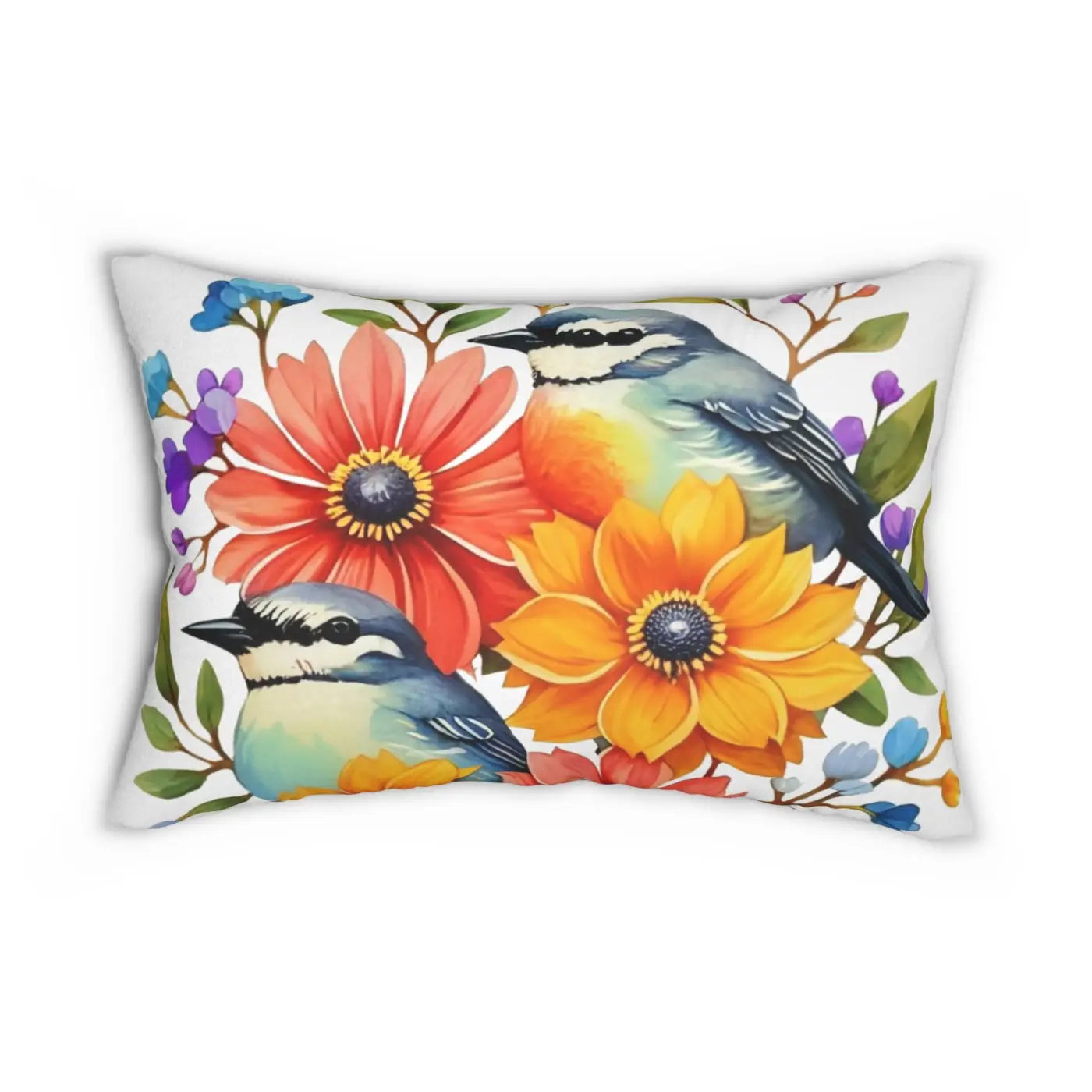 Spun Polyester Lumbar Pillow - Birds and Flowers Design - DipaliZ