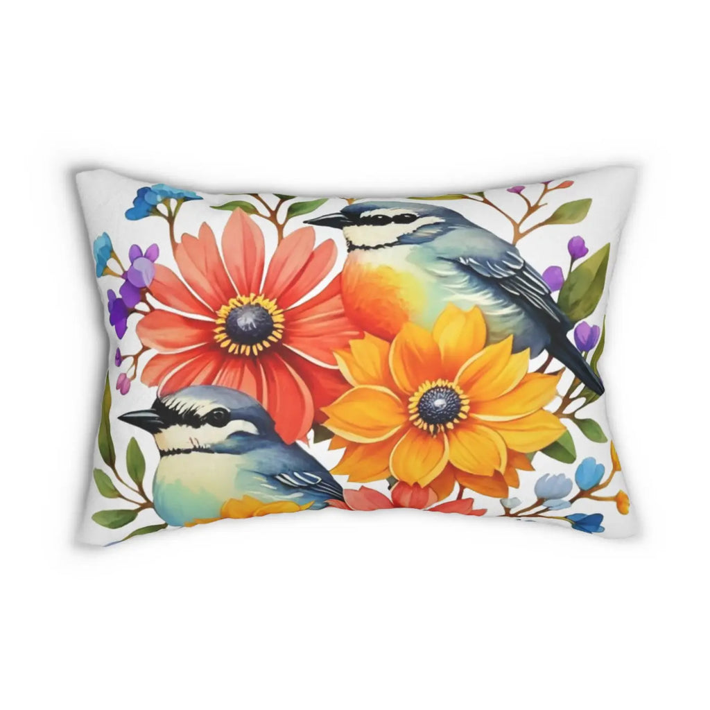 Spun Polyester Lumbar Pillow - Birds and Flowers Design - DipaliZ