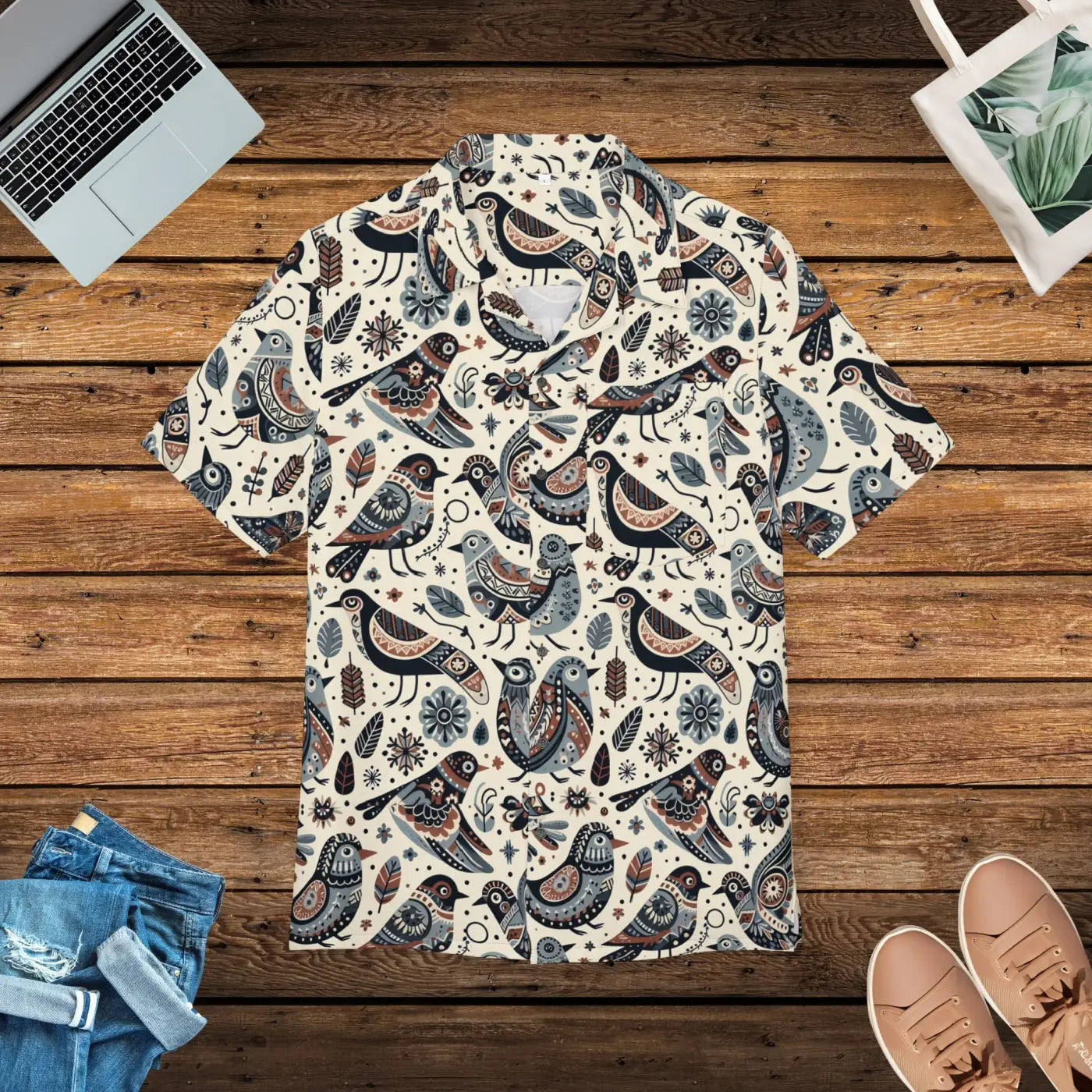 Vibrant Birds Unisex Hawaiian Button-Down - Tropical Style - DipaliZ
