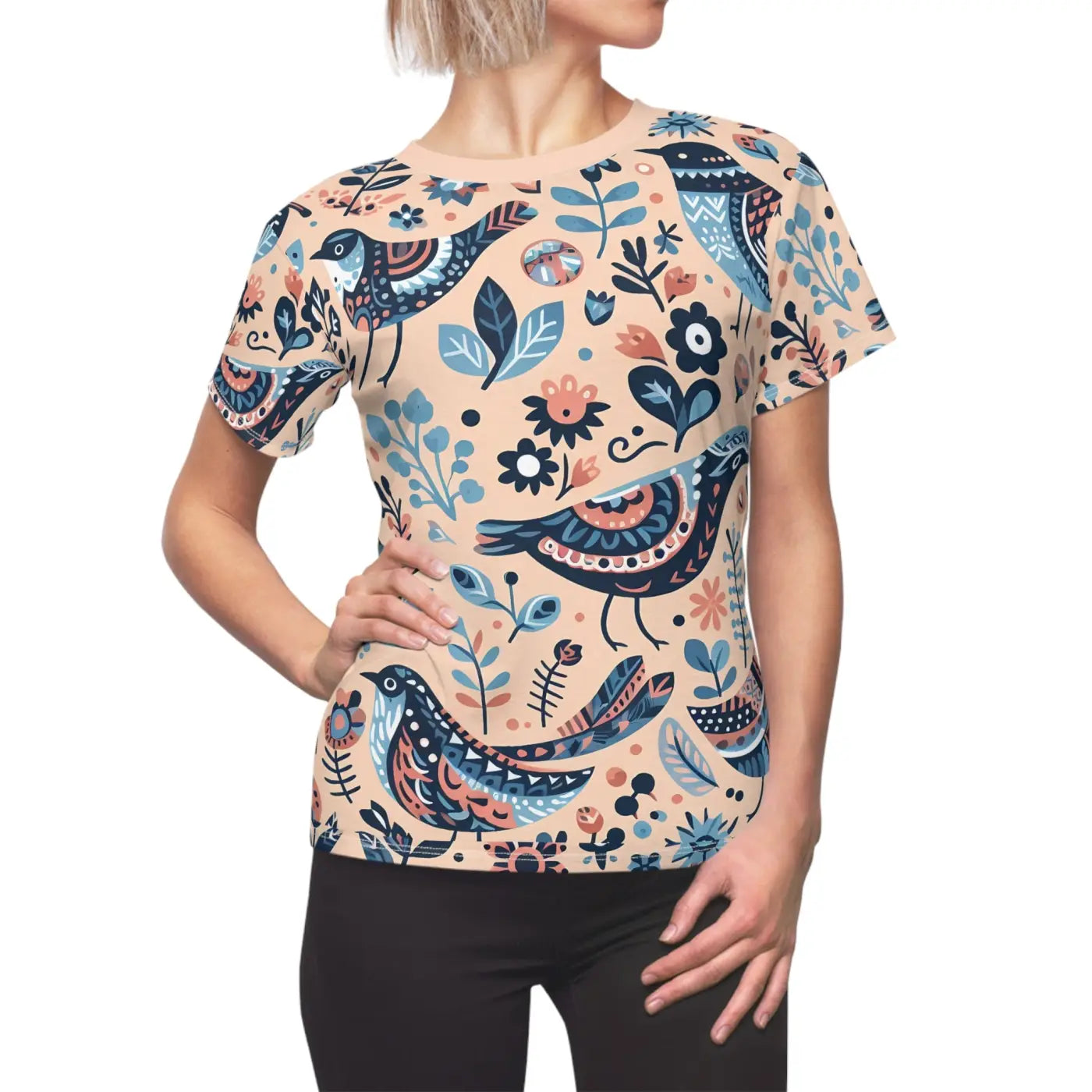 Birds Pattern Sew Tee - Soaring Style Comfort - DipaliZ