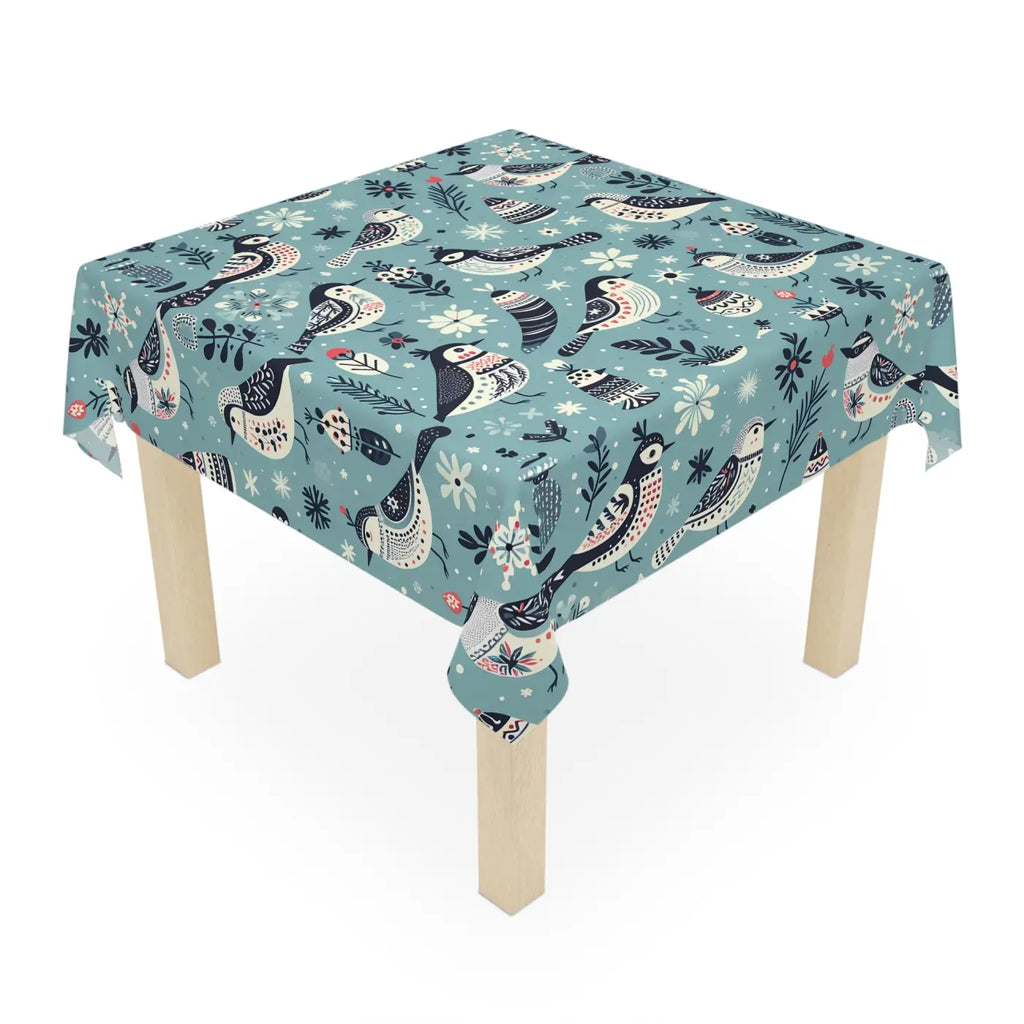 Teal Tablecloth - Intricate Bird Motifs for Table Setting - DipaliZ