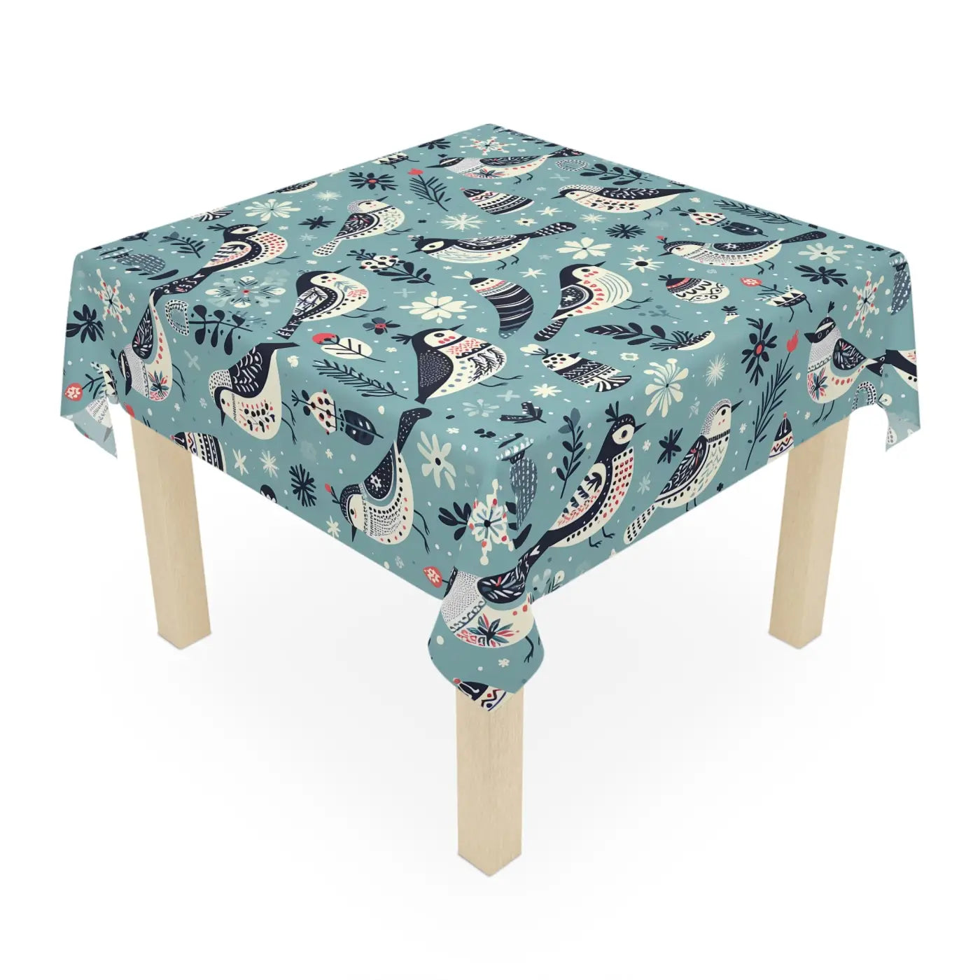 Teal Tablecloth - Intricate Bird Motifs for Table Setting - DipaliZ