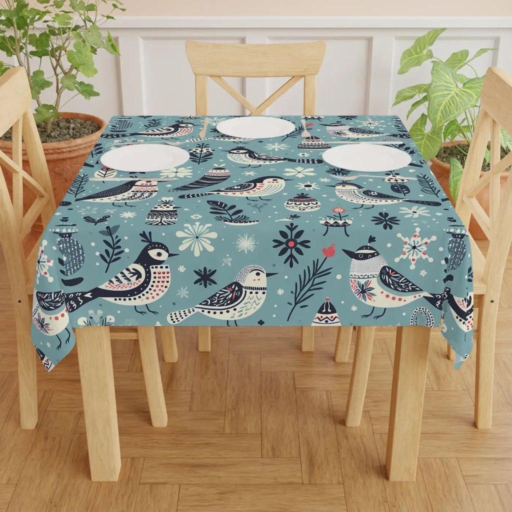 Teal Tablecloth - Intricate Bird Motifs for Table Setting - DipaliZ
