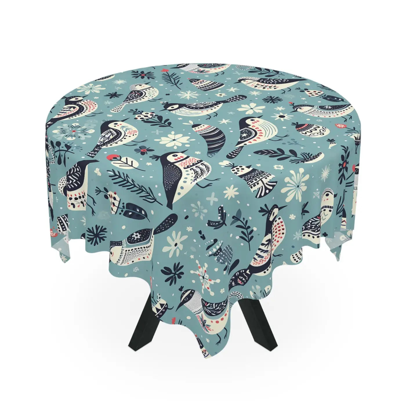 Teal Tablecloth - Intricate Bird Motifs for Table Setting - DipaliZ