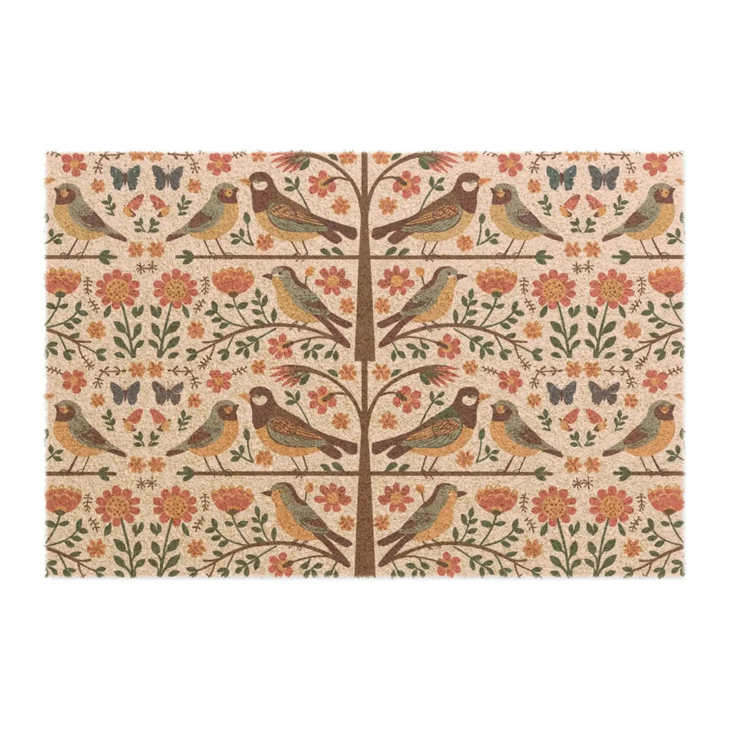 Birds On Trees Doormat - Tufted Coir Coconut Vinyl Base - DipaliZ