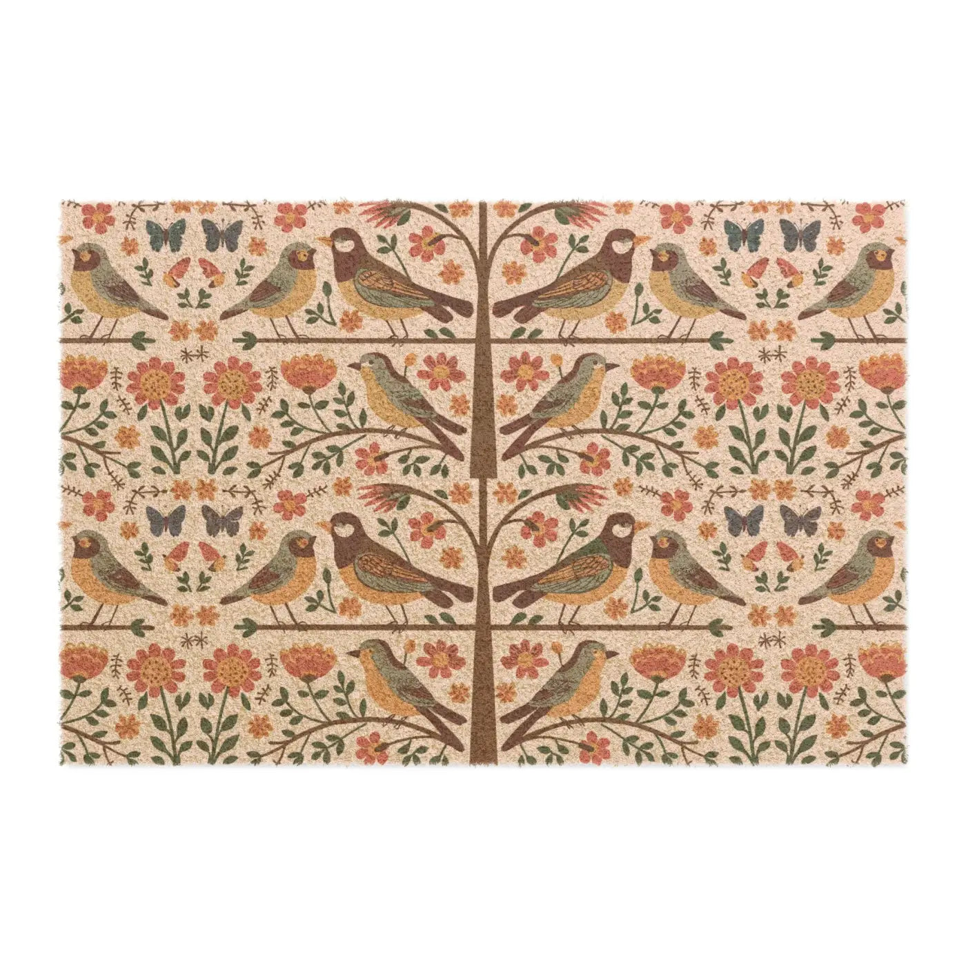 Birds On Trees Doormat - Tufted Coir Coconut Vinyl Base - DipaliZ