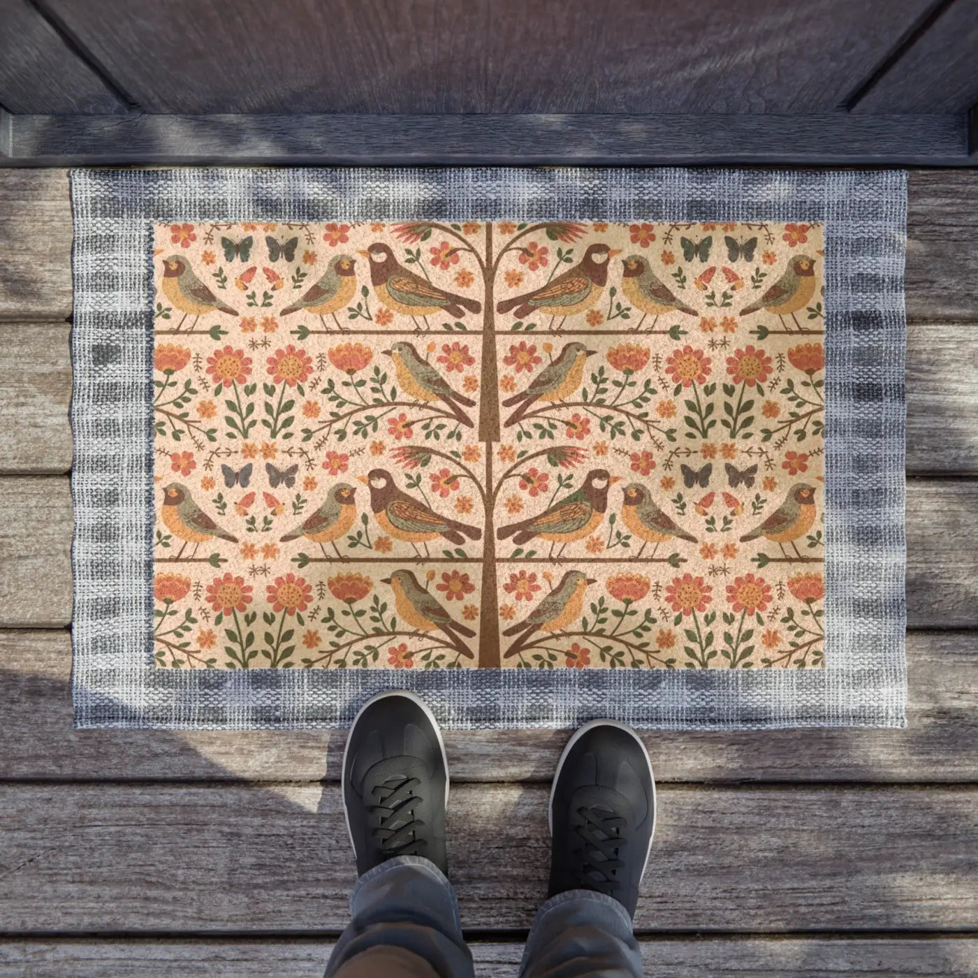 Birds On Trees Doormat - Tufted Coir Coconut Vinyl Base - DipaliZ