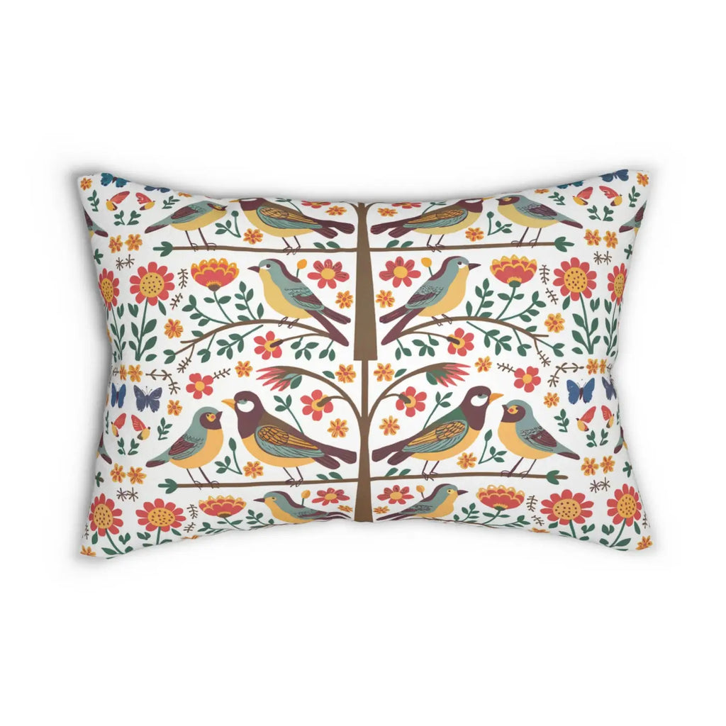 Birds on Tree Polyester Lumbar Pillow - Nature Inspired - DipaliZ