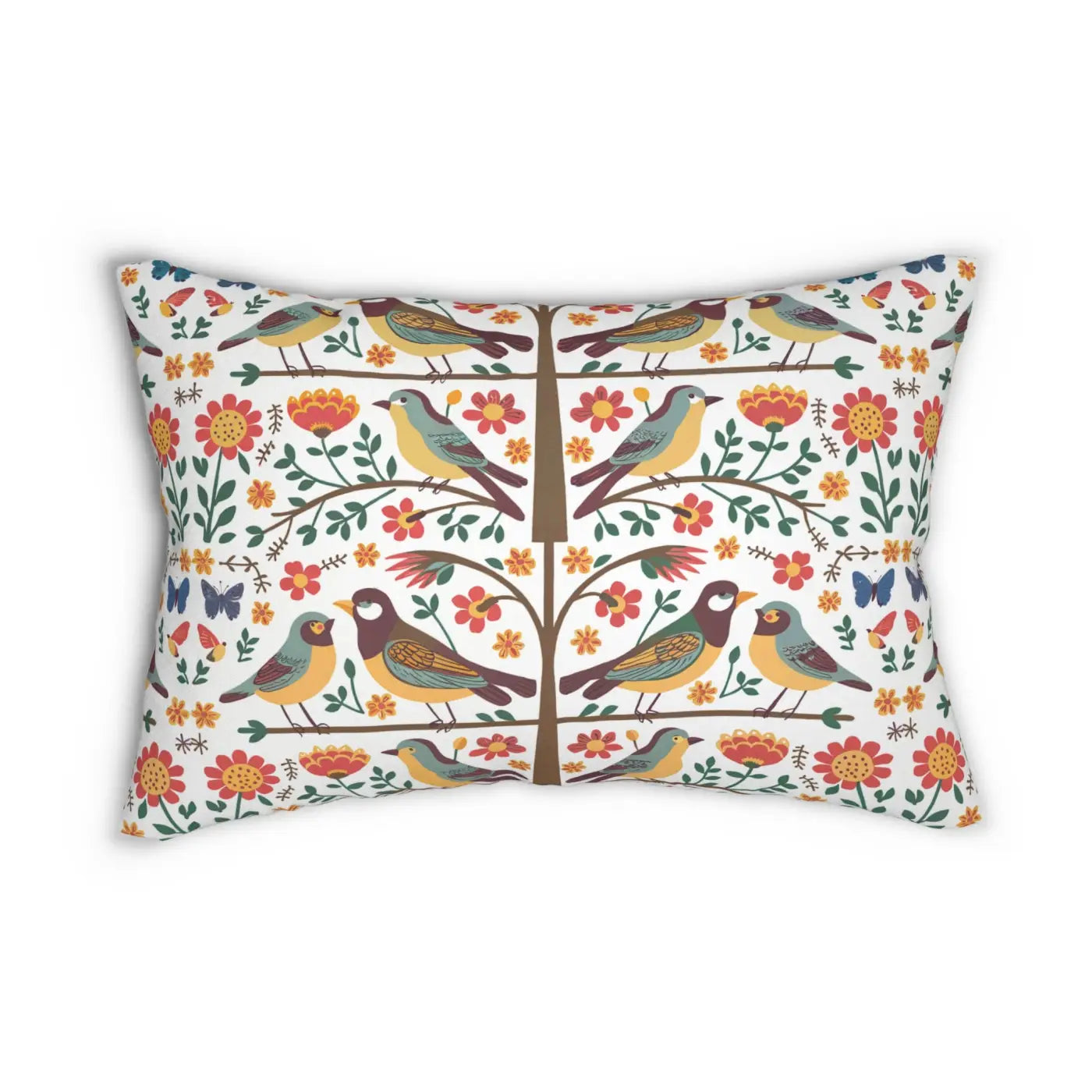 Birds on Tree Polyester Lumbar Pillow - Nature Inspired - DipaliZ