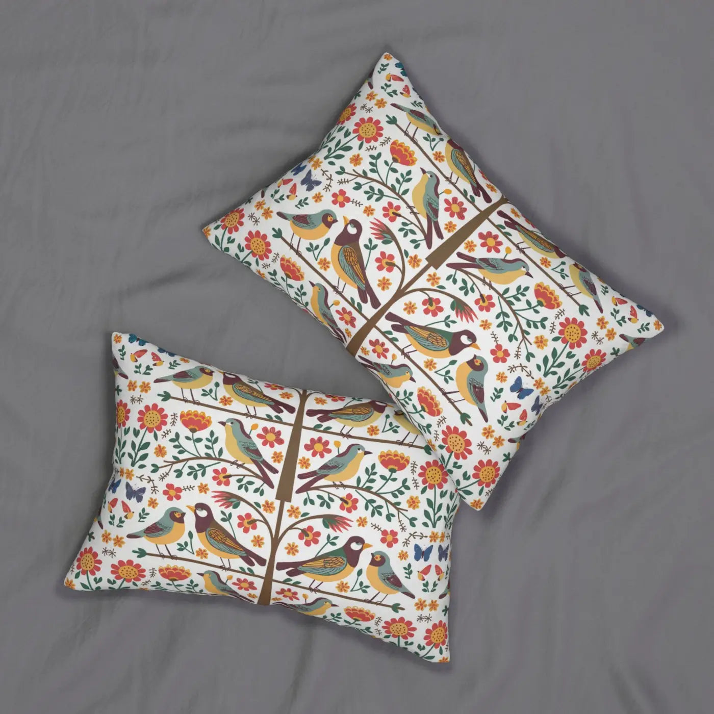 Birds on Tree Polyester Lumbar Pillow - Nature Inspired - DipaliZ