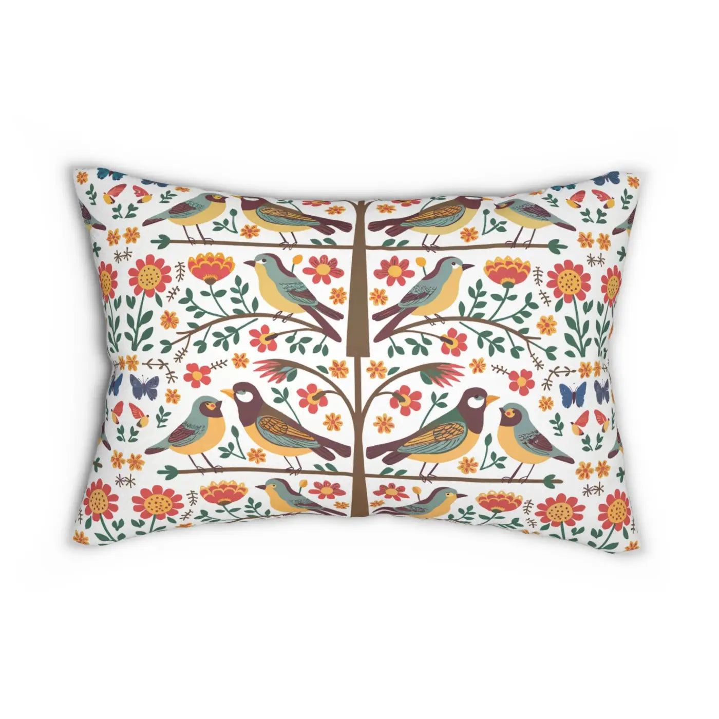 Birds on Tree Polyester Lumbar Pillow - Nature Inspired - DipaliZ