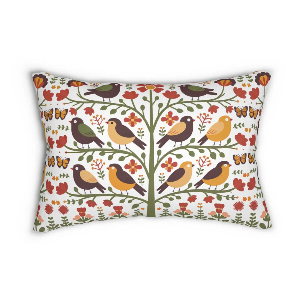 Polyester Lumbar Pillow - Birds On Trees Design - DipaliZ