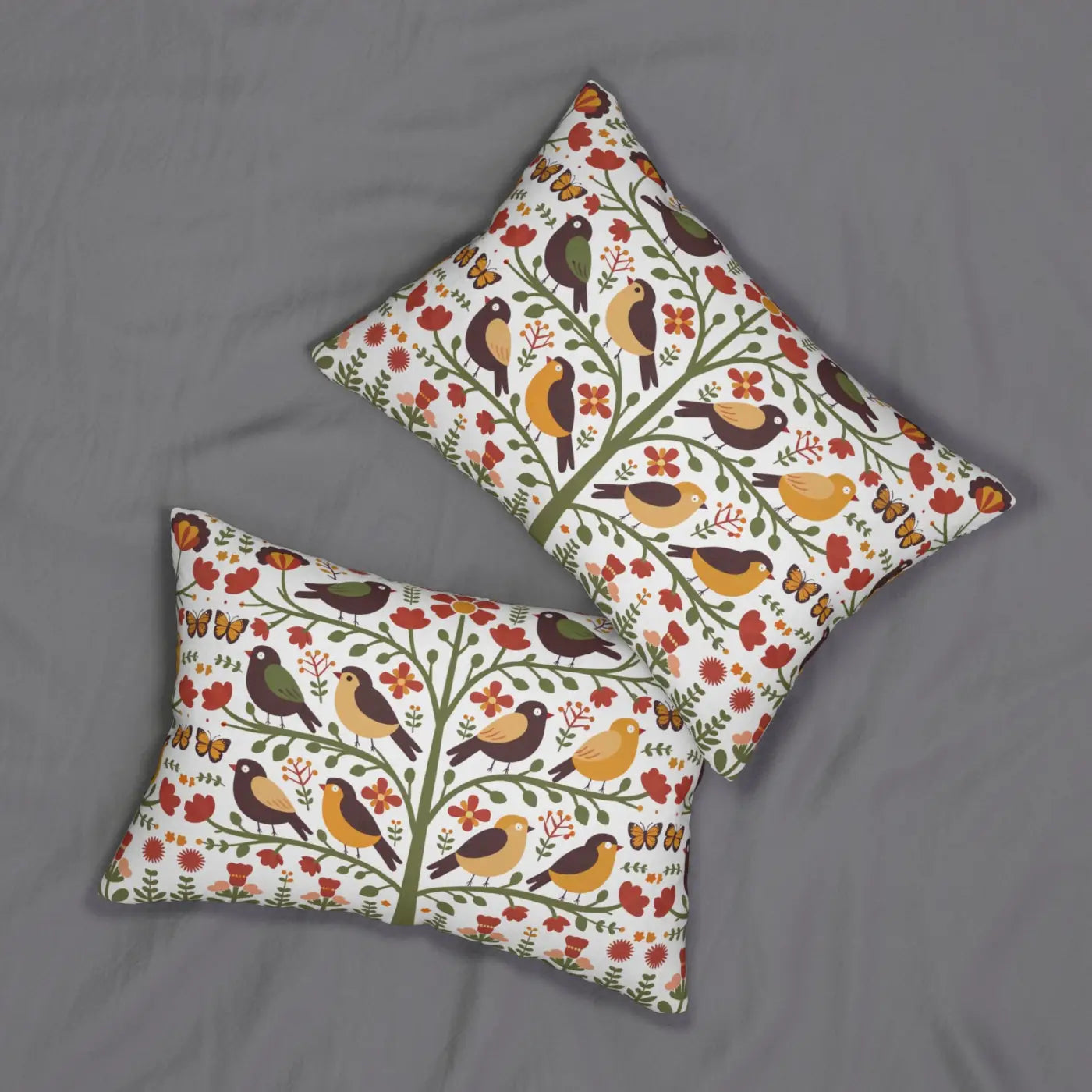 Polyester Lumbar Pillow - Birds On Trees Design - DipaliZ