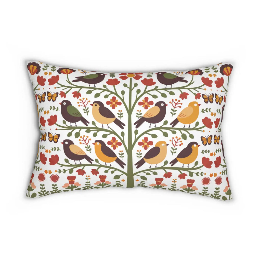 Polyester Lumbar Pillow - Birds On Trees Design - DipaliZ