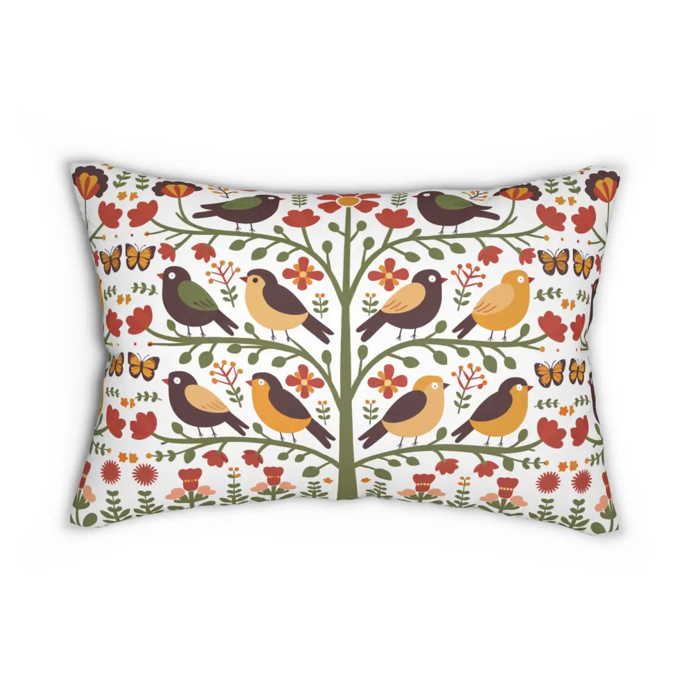 Polyester Lumbar Pillow - Birds On Trees Design - DipaliZ