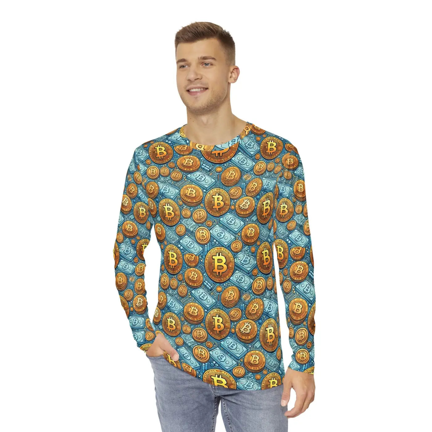 Bitcoin Fashion Men's Long Sleeve AOP Shirt - Crypto Style - DipaliZ