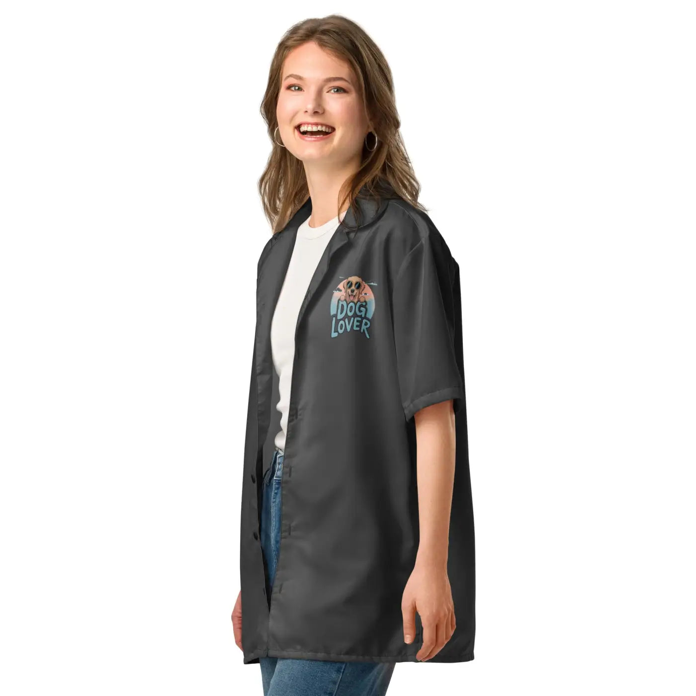 Cool Dog Lover Unisex Button Shirt - Bold Emblem Design - DipaliZ