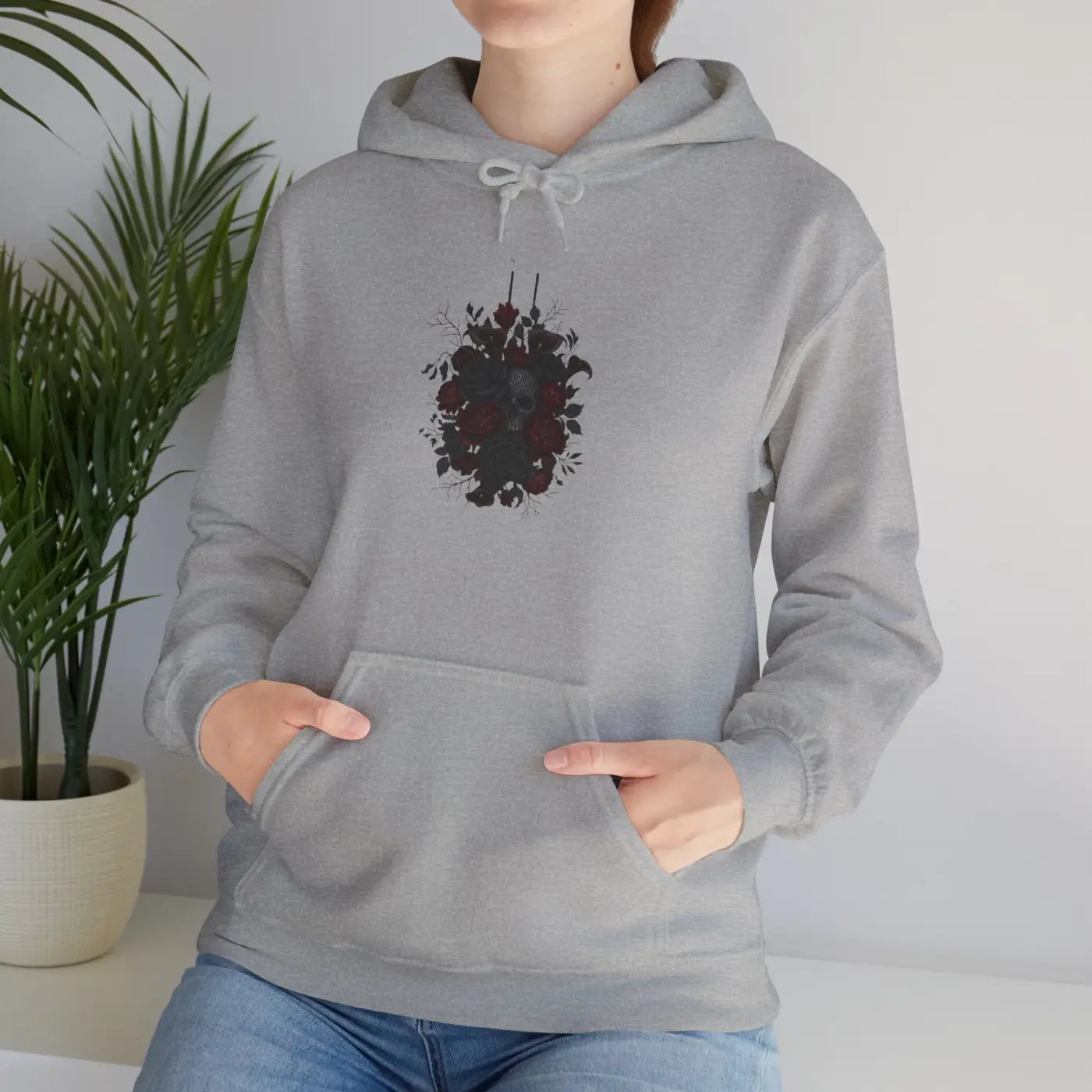 Dark Floral Hoodie - Moody Black Rose Art Print - DipaliZ