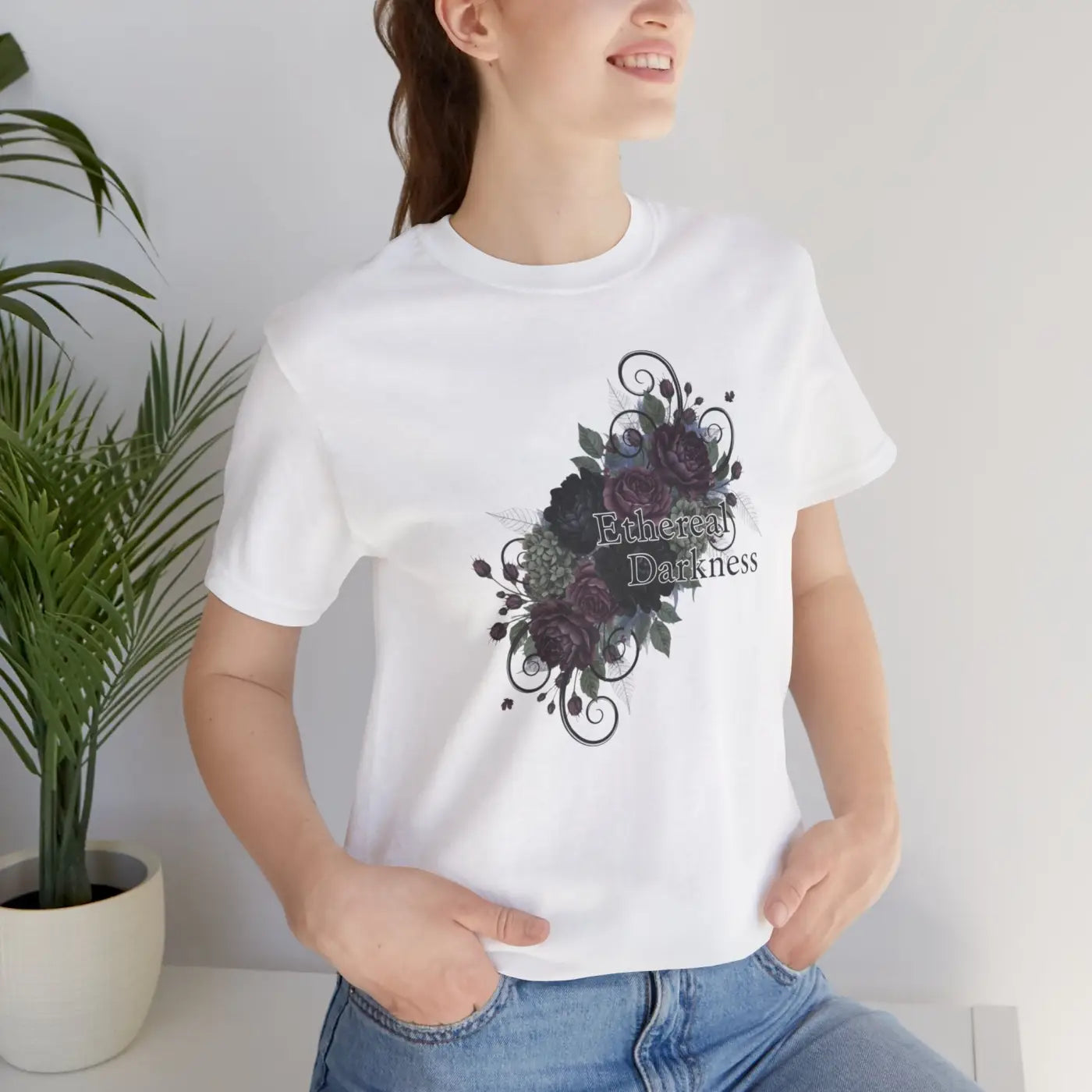 Goth Floral Tee - Dusty Plum Crew Neck Style - DipaliZ