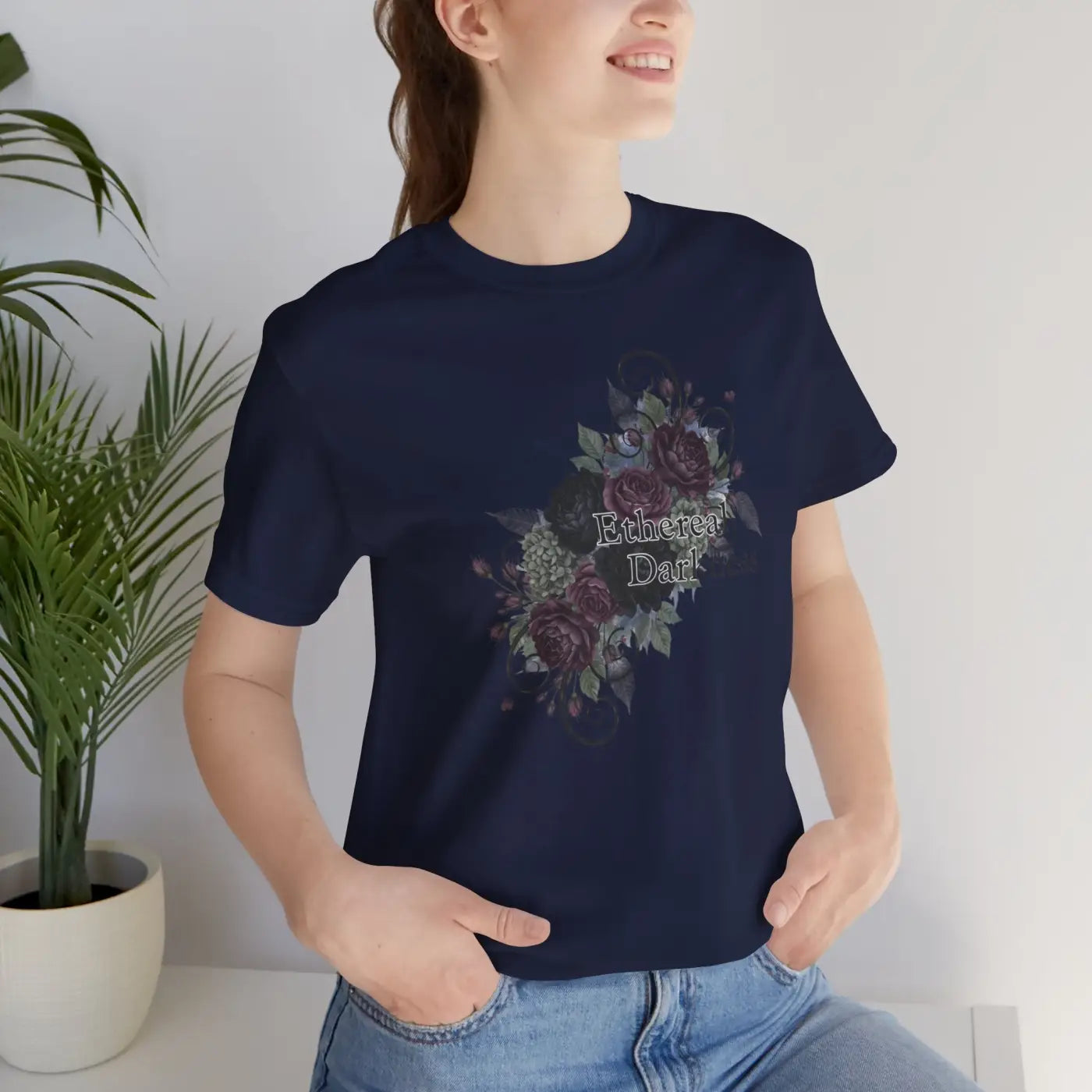 Goth Floral Tee - Dusty Plum Crew Neck Style - DipaliZ