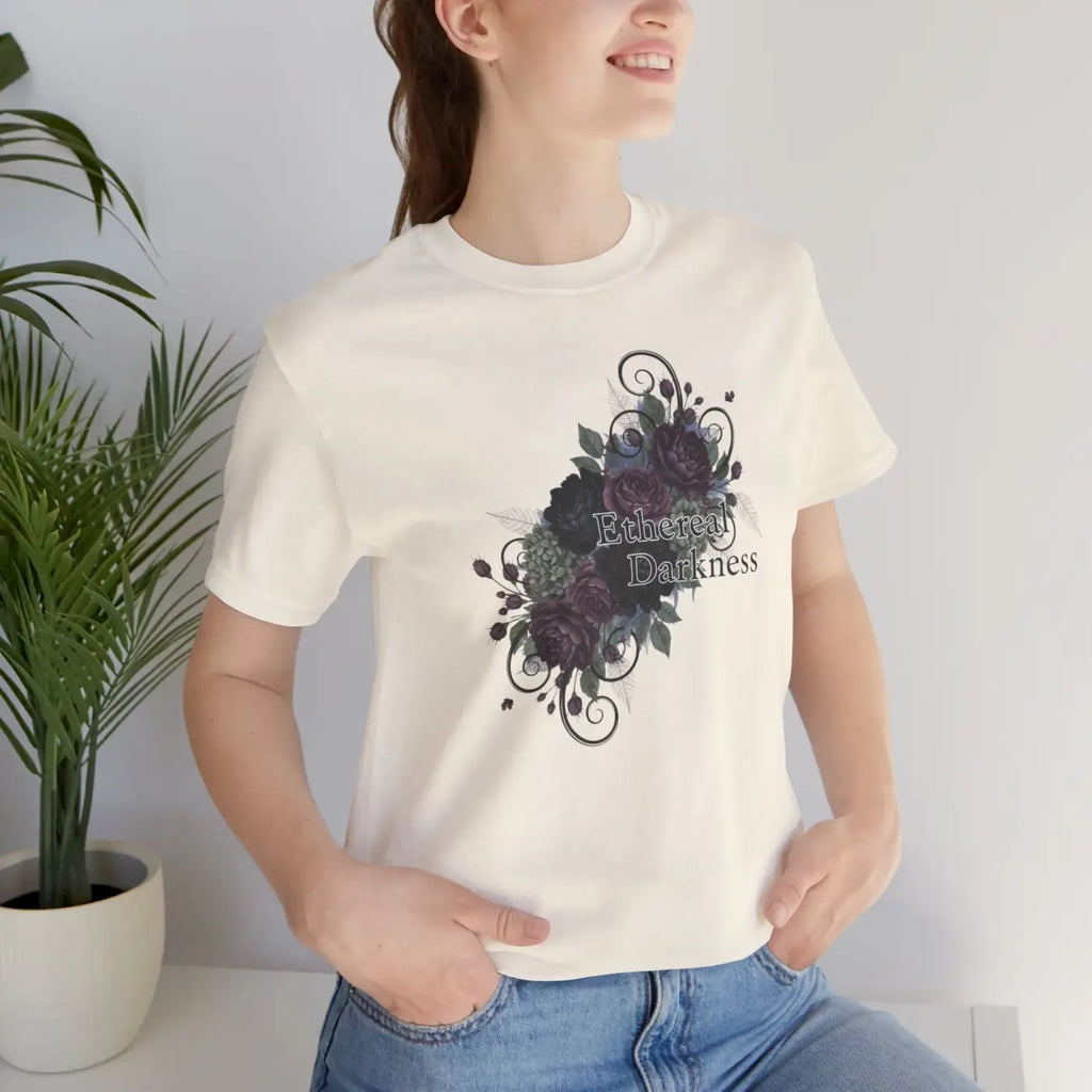 Goth Floral Tee - Dusty Plum Crew Neck Style - DipaliZ