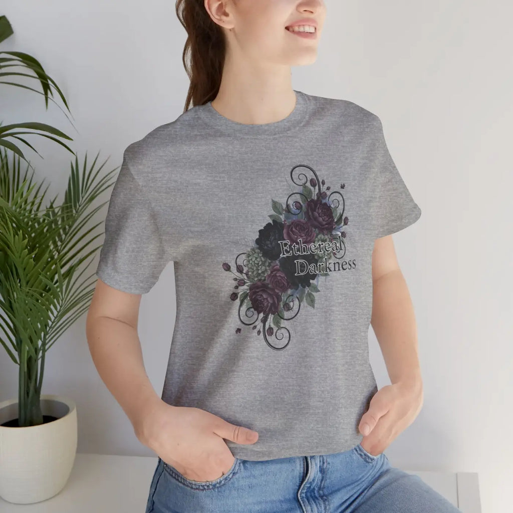 Goth Floral Tee - Dusty Plum Crew Neck Style - DipaliZ