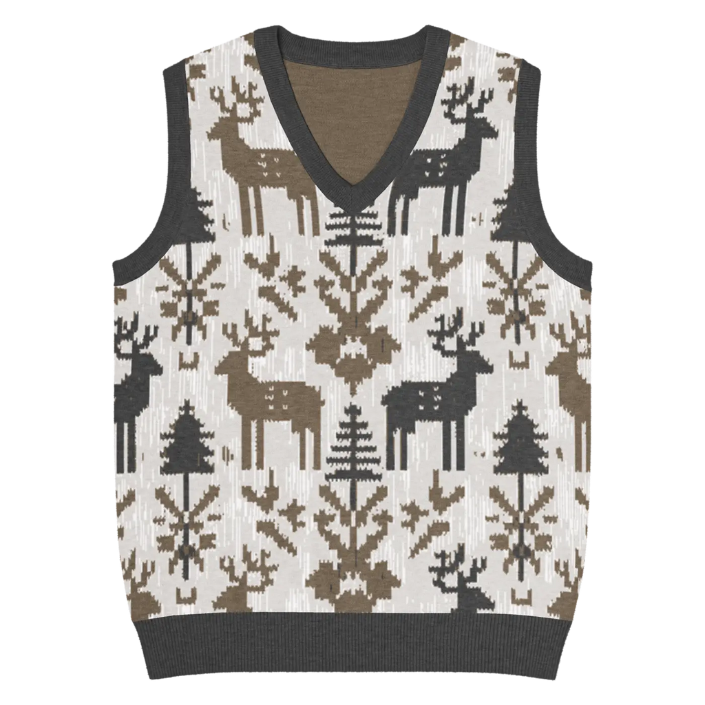 Christmas Reindeers Print Knit Vest - Festive Holiday - DipaliZ